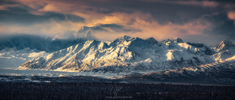 Mount Mc Kinley (Denali) in the epic sunset light in the Alaska Range