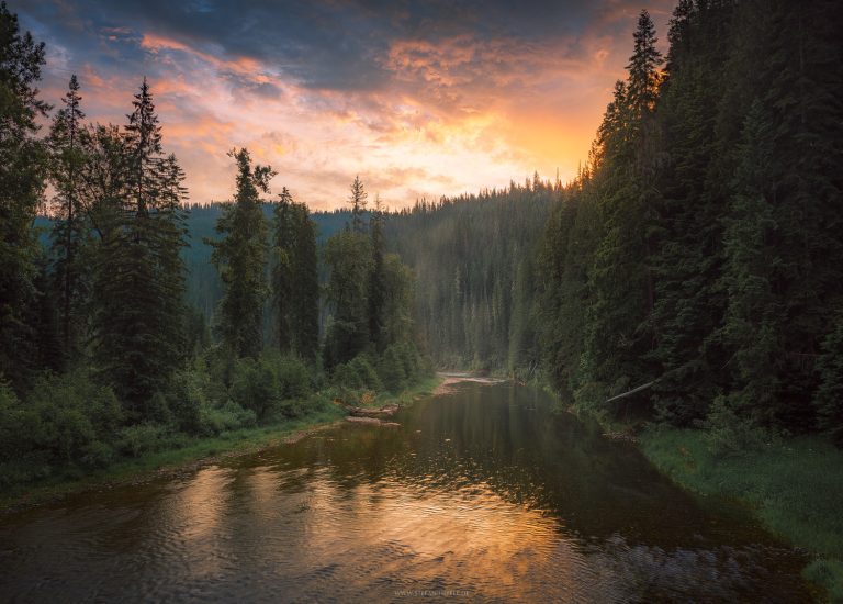 Remote river course in the Salmon Challis National Forest in Idaho at sunrise