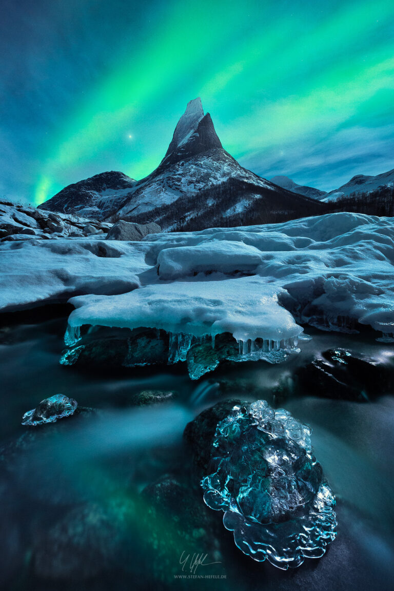 Norway, Norland, Stetind, mountain, rock, monumental, aurora, borealis, northern lights, aurora borealis, green, coronation, creation, epic, crystals, ice, stream, snow, winter, sky, stars, landscape, portrait, Stefan, Hefele, D800E