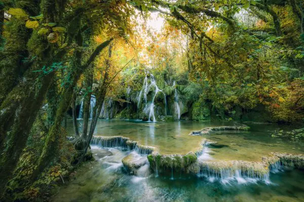 La Cascade des Tufs in the French Jura in autumn in a magical mood