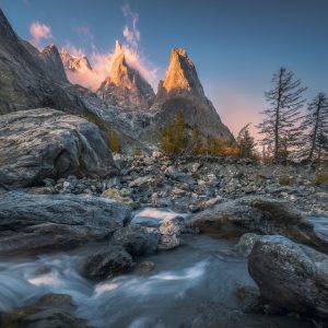 On the Mont Blanc massif at the foothills of old glaciers in Val Veny