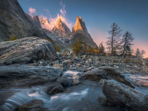 On the Mont Blanc massif at the foothills of old glaciers in Val Veny