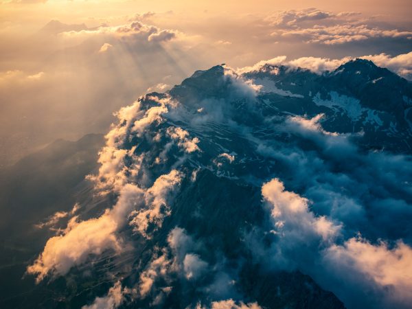 View from the microlight over the Zugspitze in epic back light