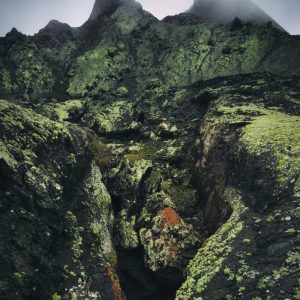 In the Caldera Escondida on Lanzarote in mystical misty light