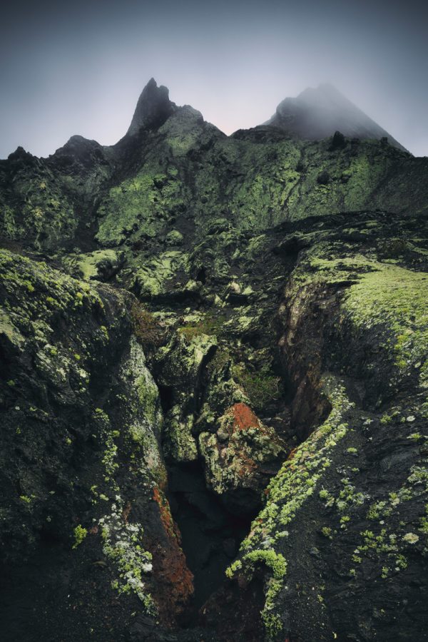 In the Caldera Escondida on Lanzarote in mystical misty light