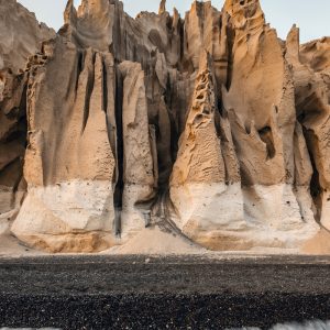 Fantastic coastline in the south of the Greek island of Santorini for the golden sunset