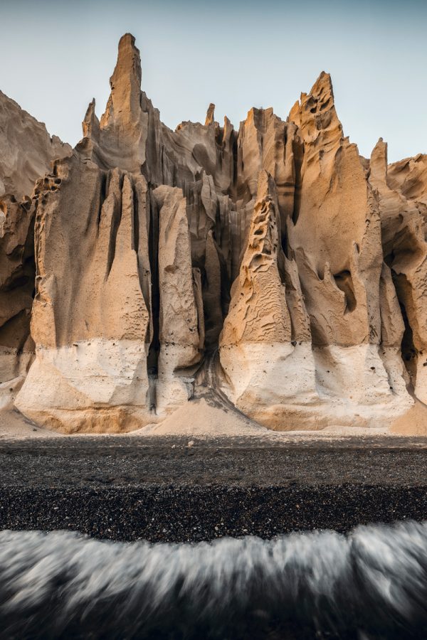 Fantastic coastline in the south of the Greek island of Santorini for the golden sunset