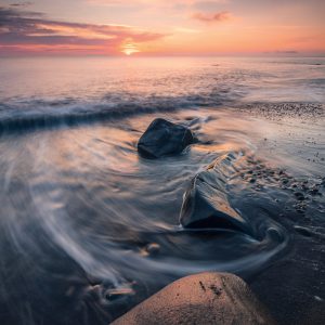 Dawn on Koloumpos Beach, Santorini, Greece