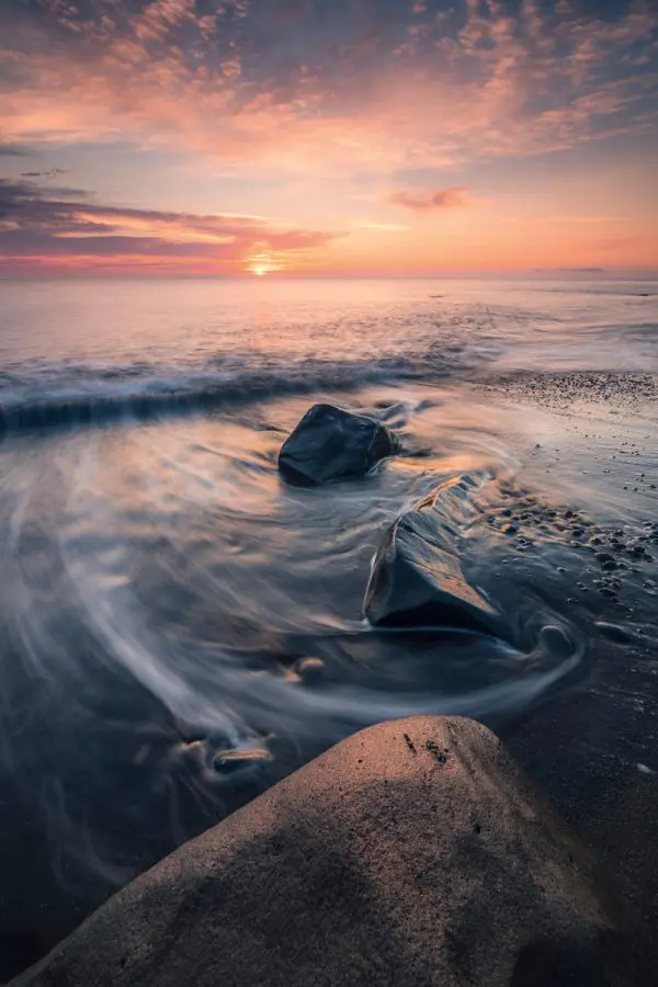 Dawn on Koloumpos Beach, Santorini, Greece