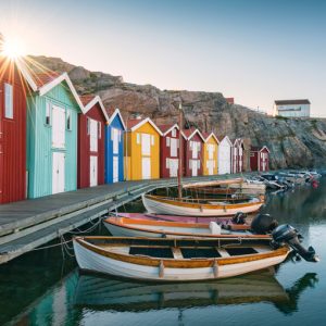 Picturesque harbour in Smögen/Sweden at sunrise