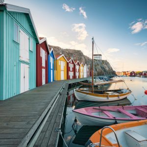 Picturesque harbour in Smögen/Sweden at sunrise