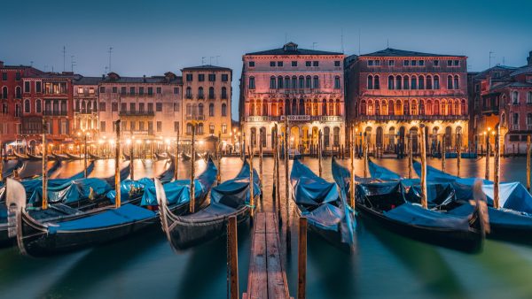 Gondolas in atmospheric Venice on the Grand Canal