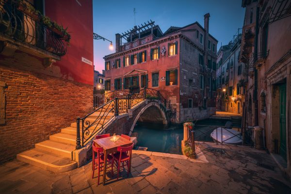 Romantic canal in Venice in atmospheric evening light
