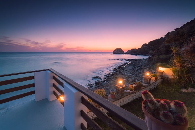 Property - Holiday home in Corfu at the secluded part of Agios Gordios to the picturesque twilight after sunset.