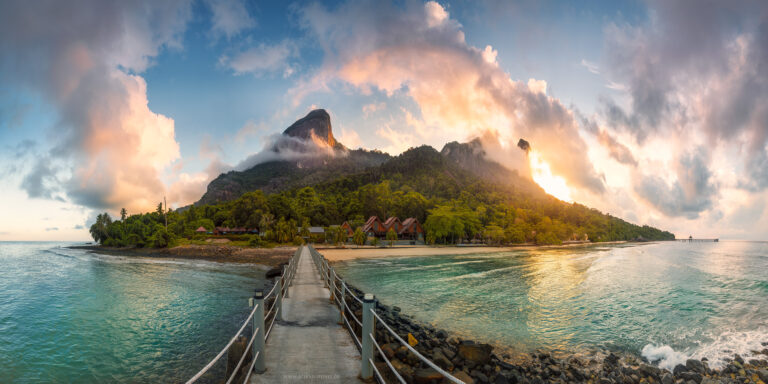 Panorama of the beautiful tropical island of Pulau Tioman, Malaysia at sunrise